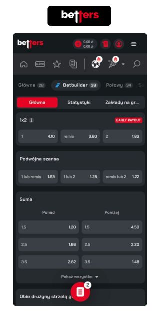 Aplikacja Betters - betbuilder