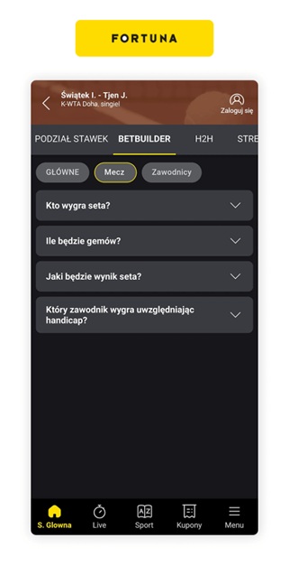 Tenis Betbuilder Fortuna zakłady bukmacherskie