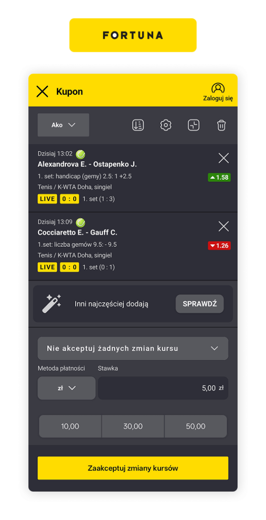 Tenis live Fortuna - Tenis zakłady bukmacherskie
