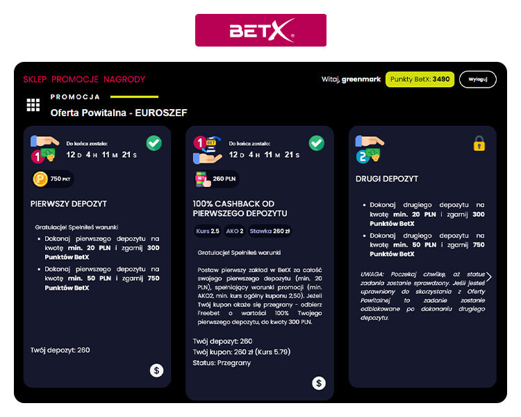 BetX spełnione warunki bonusu