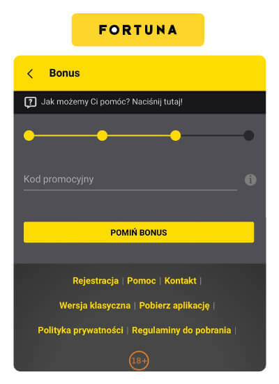 Fortuna kod promocyjny przy rejestracji