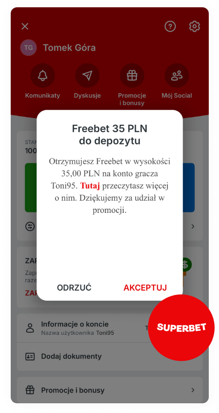 Freebet 35 zł Superbet listopad