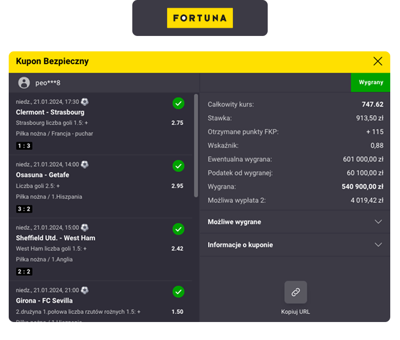 Fortuna kupon: najwyższa wygrana