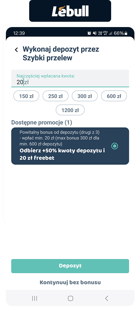 Lebull otrzymanie 2 bonusu