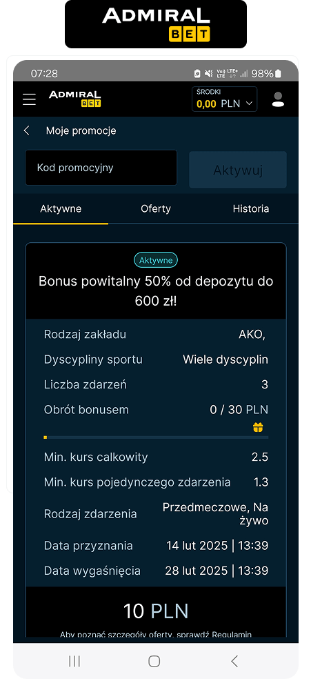 Admiralbet bonus drugi