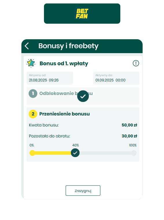 Betfan bonus od wpłaty obrót
