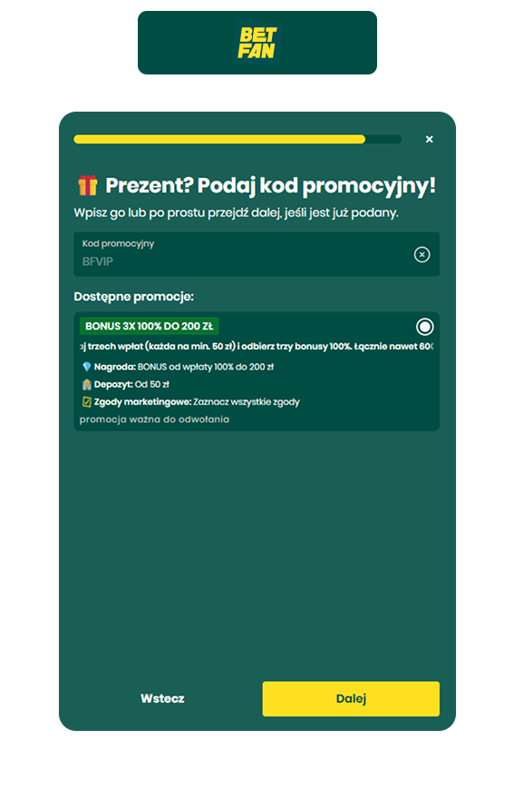 Betfan rejestracja kod