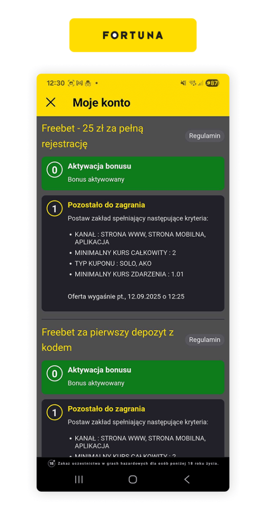 Freebet 25 zł za rejestrację