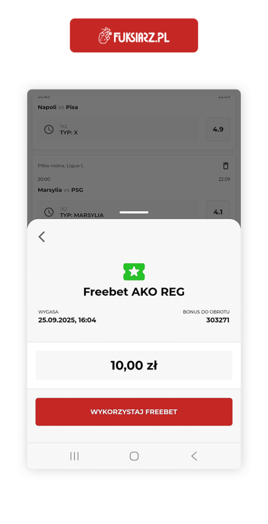 Fuksiarz bonus bez depo - wykorzystanie