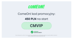 Comeon kod bonusowy –  Najwyższy bonus 450 PLN (Grudzień 2025)