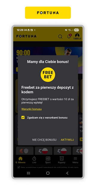 Fortuna akceptacja bonusu