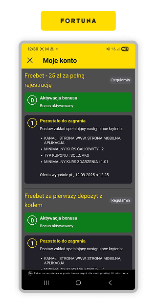 Fortuna freebet bez depozytu
