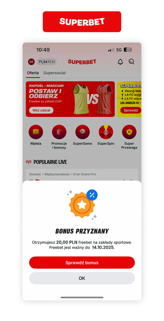 Superbet akceptacja bonusu