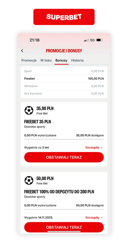 Superbet widok freebetów