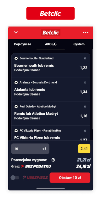Betclic podwójna szansa kuopn AKO