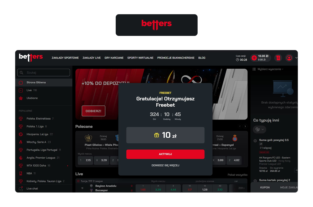 Betters freebet 10 zł