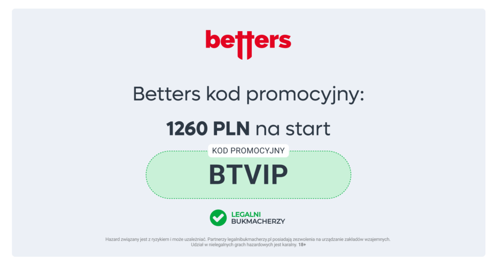 Betters kod promocyjny – Najwyższy bonus 1260  PLN (Luty 2026)