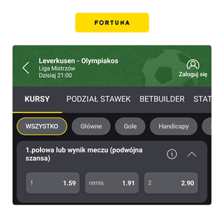 Fortuna podwójna szansa - 1 połowa lub mecz