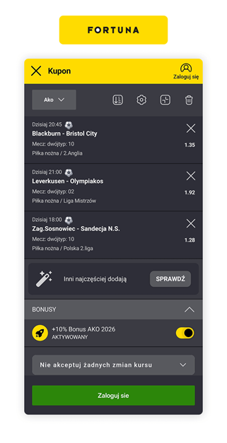 Fortuna kupon podwójna szansa