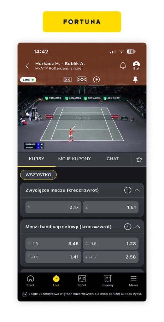 Hubert Hurkacz transmisja w Fortunie
