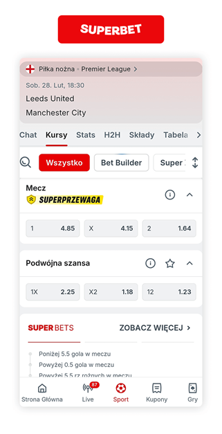 Superbet podwójna szansa | Leeds - City