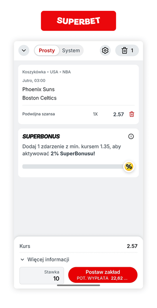 Superbet podwójna szansa NBA