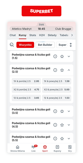 Superbet podwójna szansa i liczba goli