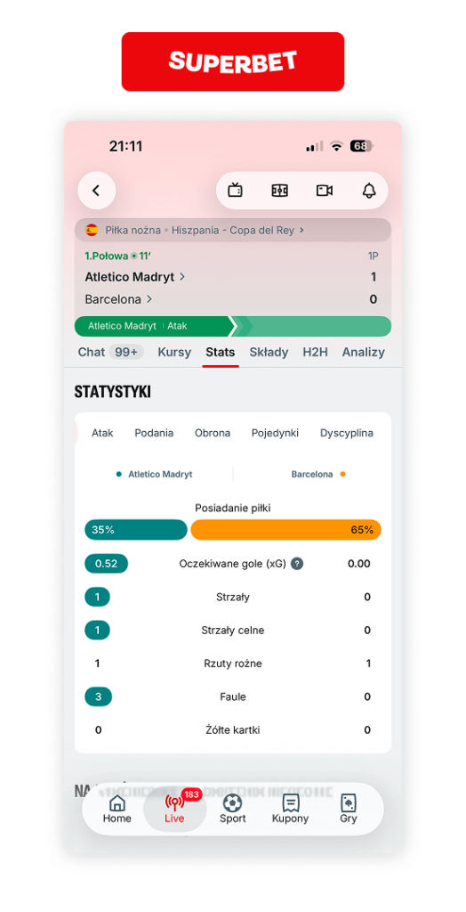 Superbet: Statystyki LIVE
