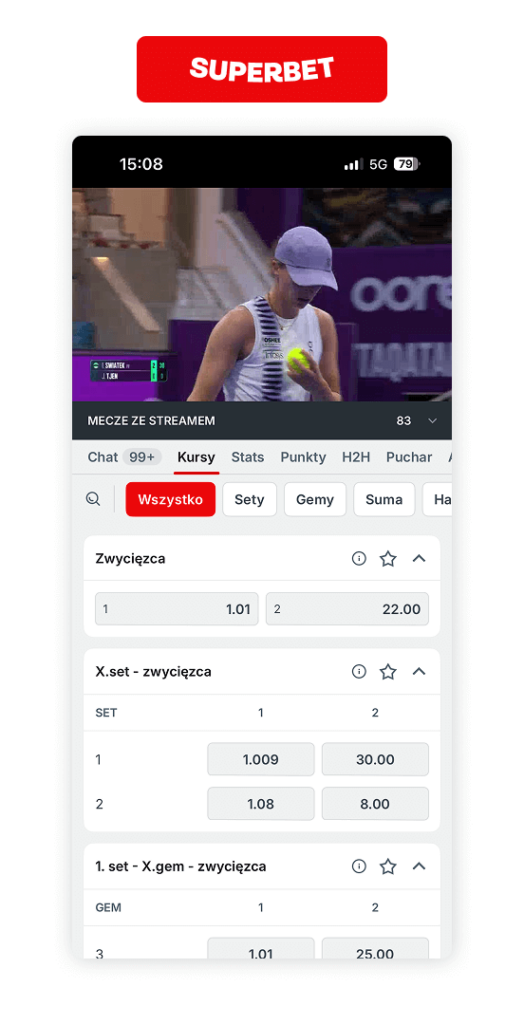 Superbet tenis: oferta LIVE