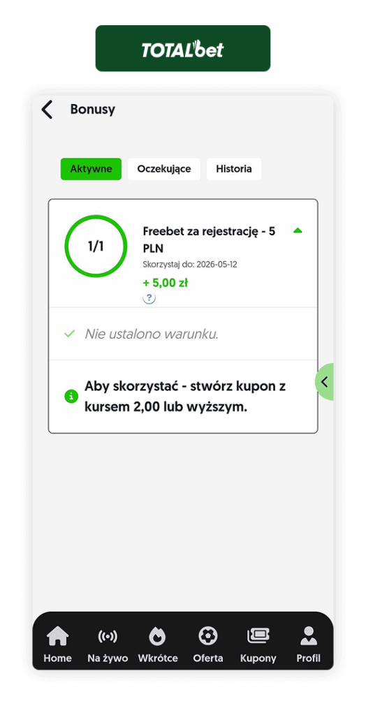TOTALbet bonus bez depozytu