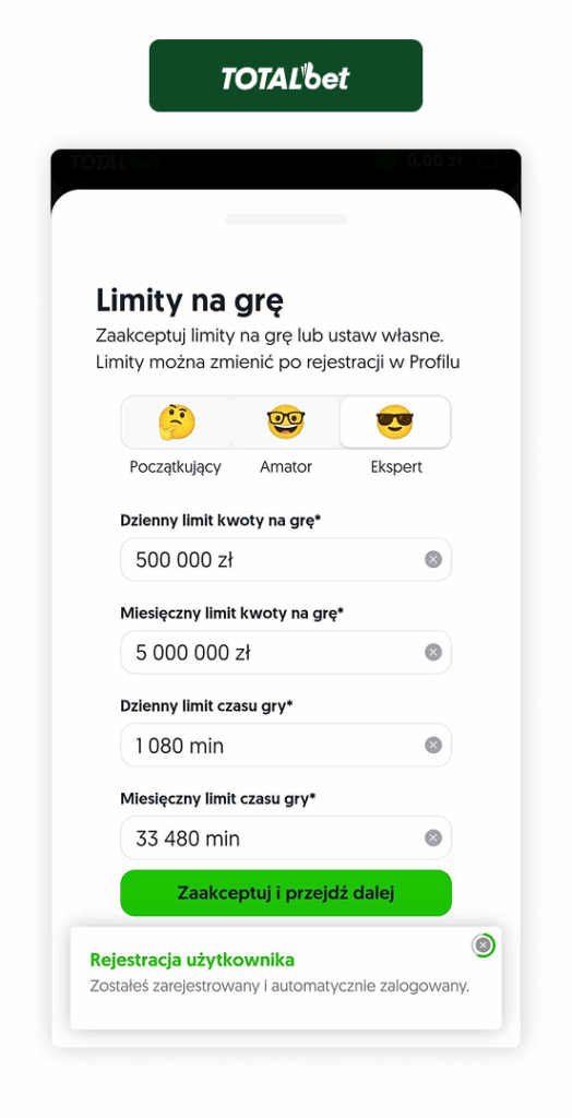 TOTALbet rejestracja limity