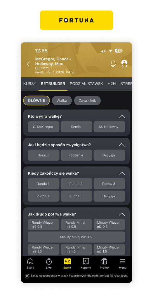 Fortuna UFC: Betbuilder
