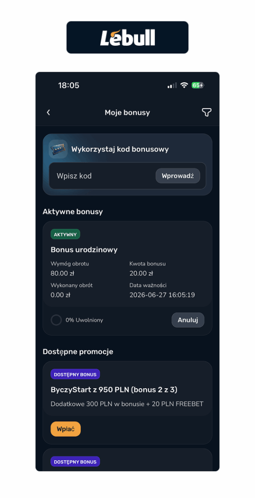 Lebull bonus urodzinowy
